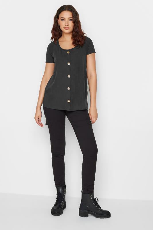 LTS Tall Women's Black Ribbed Button Detail T-Shirt | Long Tall Sally  3