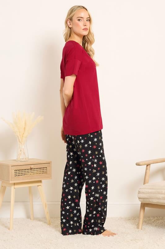LTS Tall Red 'Time To Shine' Slogan Wide Leg Pyjama Set | Long Tall Sally 3