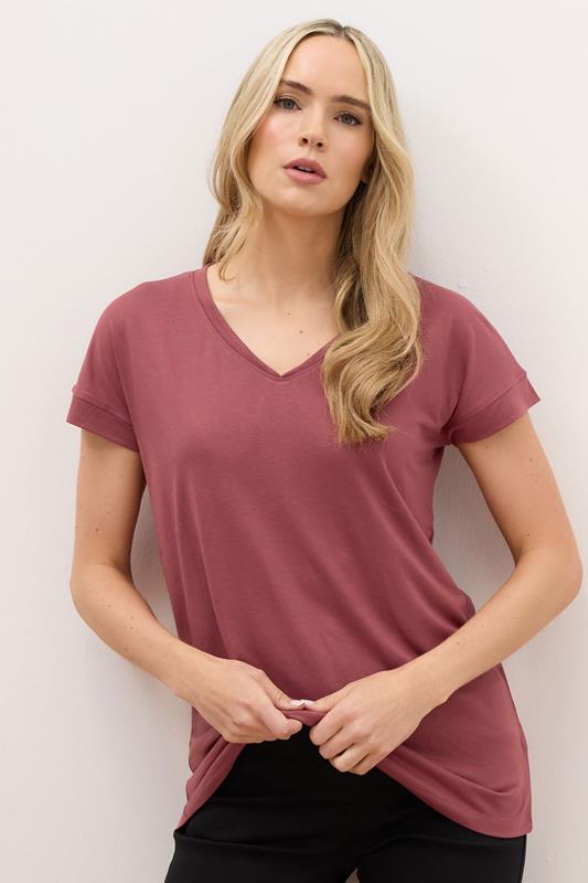 LTS PREMIUM Tall Coral Pink V-Neck Modal T-Shirts | Long Tall Sally 1