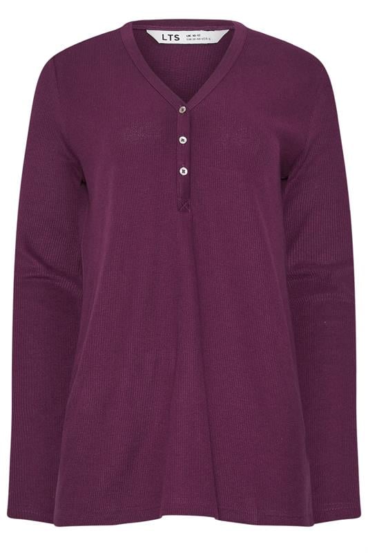 LTS Tall Burgundy Red Cotton Waffle Pyjama Top | Long Tall Sally 6