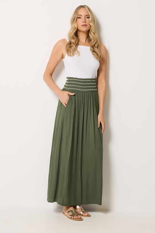 LTS Tall Women's Olive Green Embroidered Waist Maxi Skirt | Long