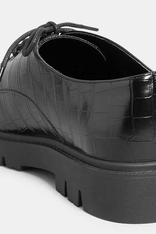 Black Croc Lace Up Loafers In Extra Wide EEE Fit | Yours Clothing 4