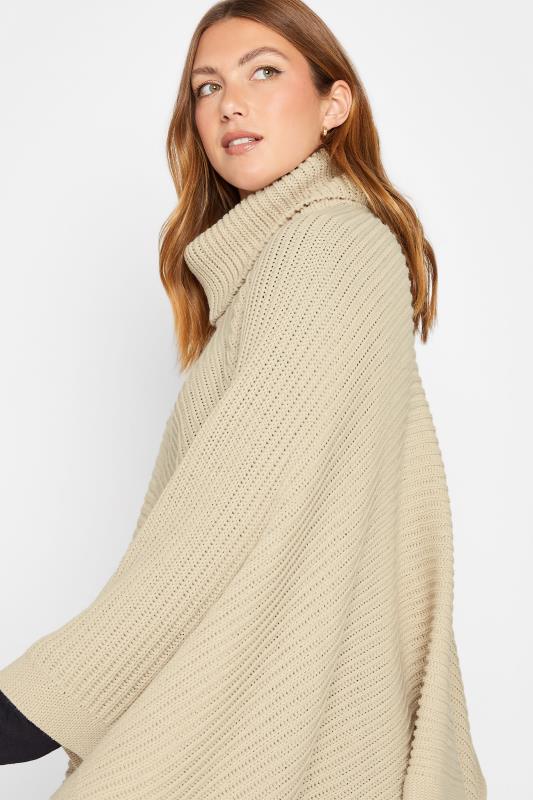 LTS Tall Women's Beige Brown Roll Neck Knitted Poncho | Long Tall Sally  4