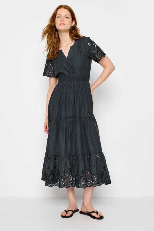 Tall  LTS Tall Navy Blue Broderie Anglaise Maxi Tiered Dress