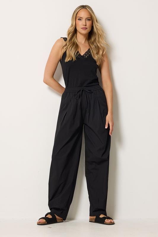  LTS Tall Black Cotton Barrel Trousers