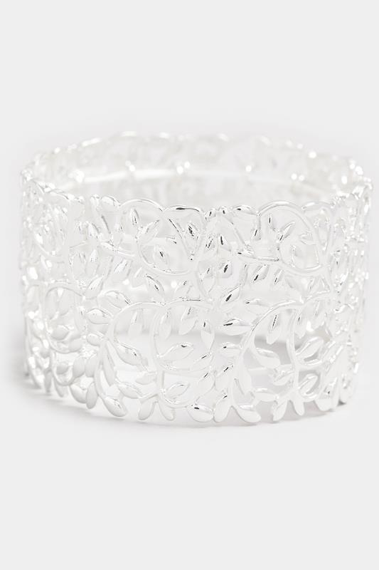 Silver Tone Filigree Leaf Stretch Bracelet | Yours Clothing 2
