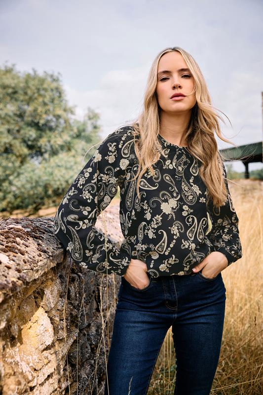 Tall  LTS Tall Black Paisley Placket Blouse