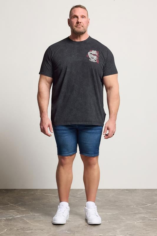 BadRhino Big & Tall Black Dragon Graphic Acid Wash T-Shirt | BadRhino 1