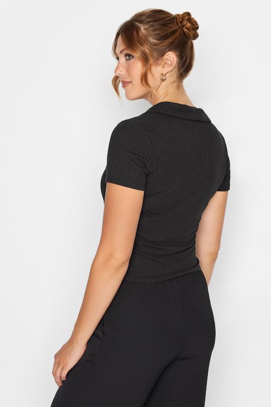 LTS Tall Women's Black Cropped Ribbed Polo Top | Long Tall Sally 5