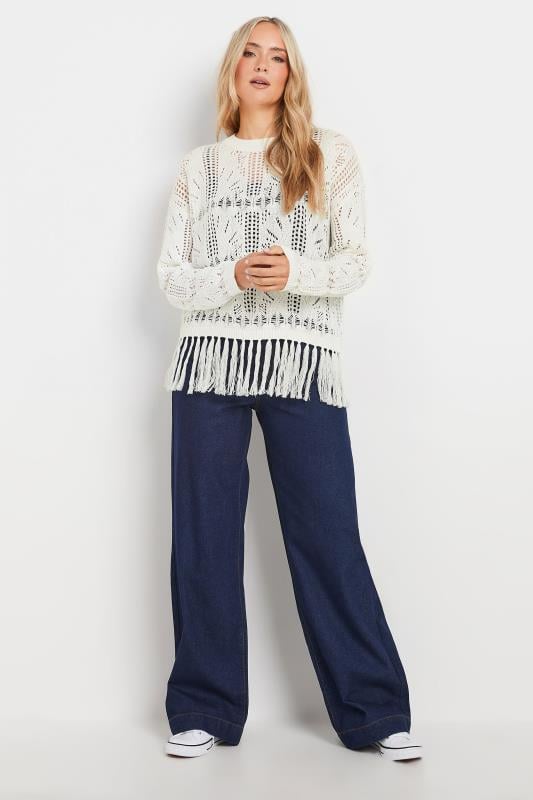 LTS Tall Women's White Crochet Tassel Jumper | Long Tall Sally 2