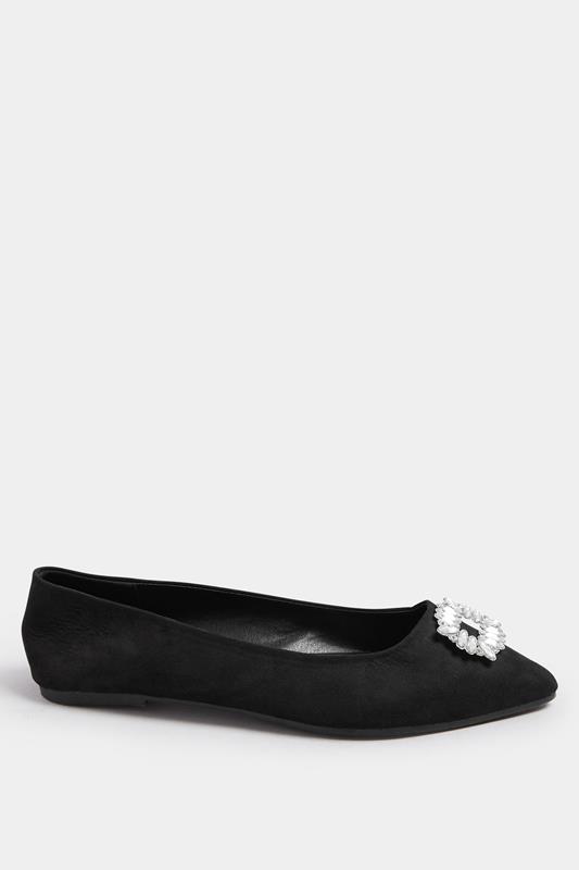 Black Faux Suede Diamante Pointed Ballet Pumps In Extra Wide EEE Fit | Yours Clothing 3