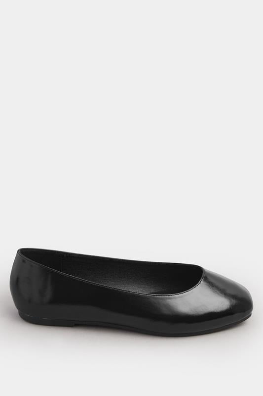 Black Faux Leather Square Toe Ballet Pumps In Extra Wide EEE Fit | Yours Clothing 2