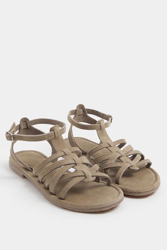  Yours Natural Brown Faux Suede Gladiator Sandals in Extra Wide E Fit