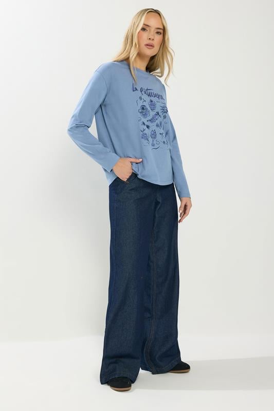 LTS Tall Blue 'La Patisserie' Slogan Long Sleeve T-Shirt | Long Tall Sally 3