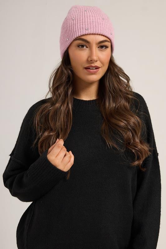 Plus Size  Yours Pink Diamante Beanie