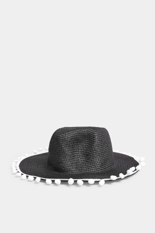 Black Pom Pom Straw Fedora Hat | Yours Clothing  2