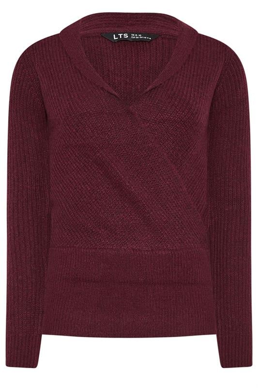 LTS Tall Burgundy Red Knitted Wrap Jumper | Long Tall Sally 5