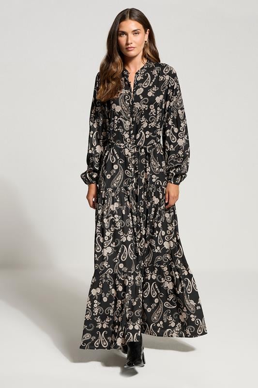 LTS Tall Black Paisley Tie Waist Maxi Dress | Long Tall Sally 1