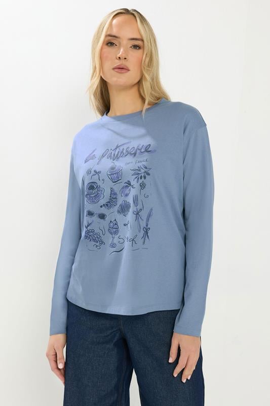 Tall  LTS Tall Blue 'La Patisserie' Slogan Long Sleeve T-Shirt