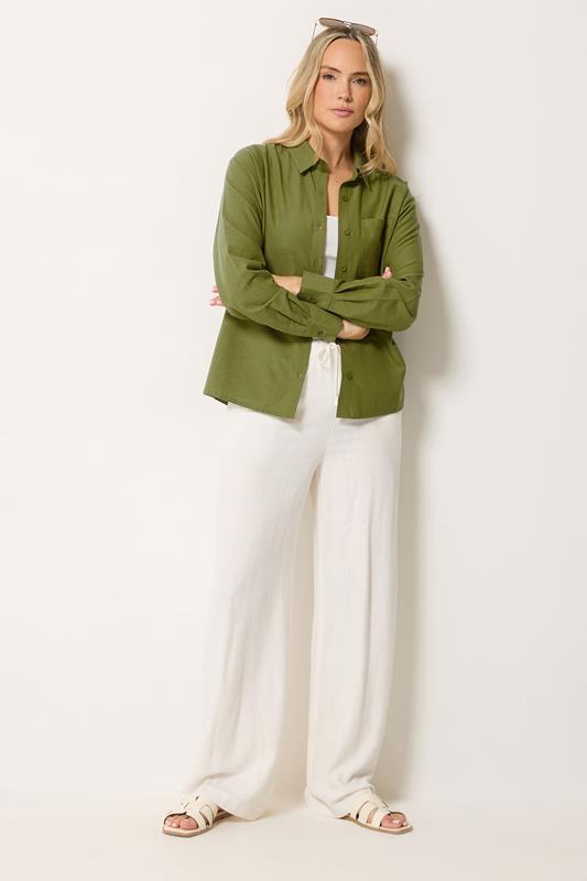 LTS Tall Women's Olive Green Relaxed Linen Long Sleeve Shirt | Long Tall Sally 2