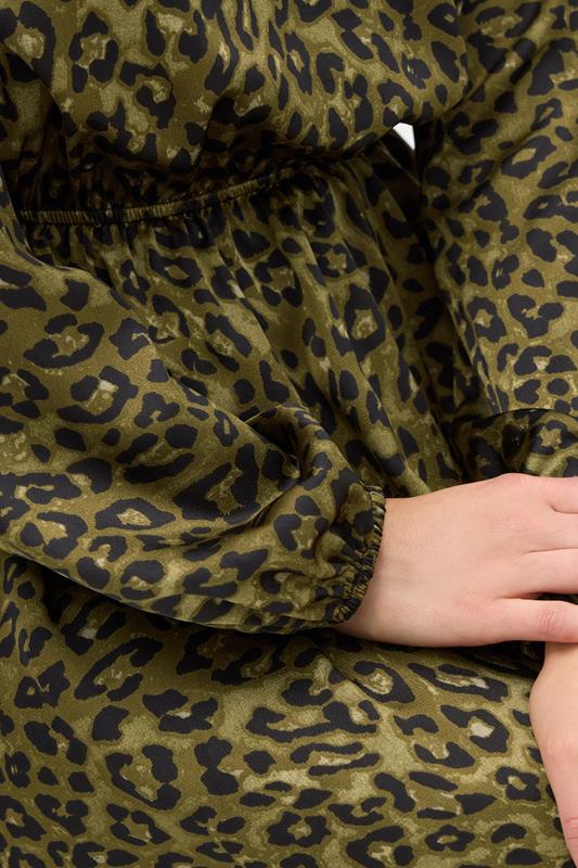 LTS Tall Khaki Green Leopard Print Satin Midi Dress | Long Tall Sally 4