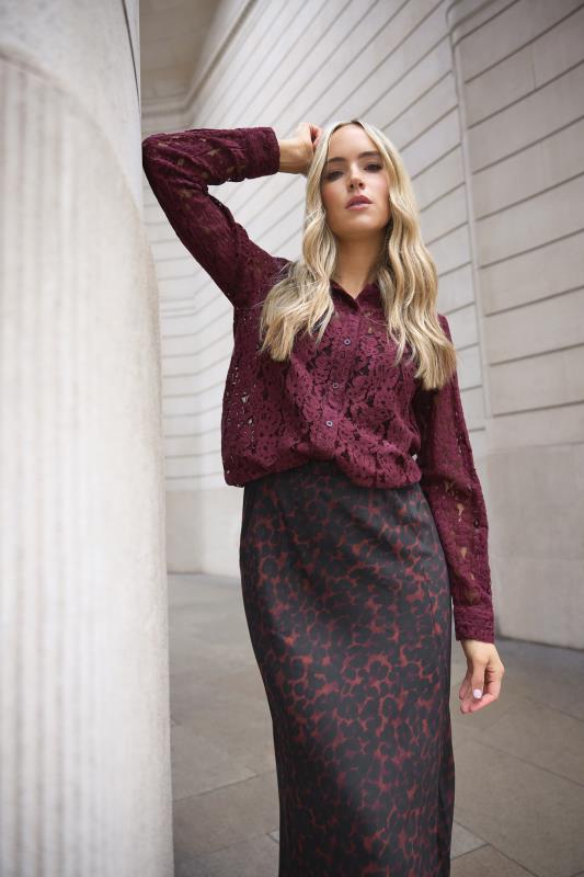 LTS Tall Burgundy Red Lace Long Sleeve Shirt | Long Tall Sally 2