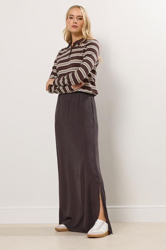 LTS Tall Chocolate Brown Acid Wash Side Split Maxi Skirt | Long Tall Sally 2