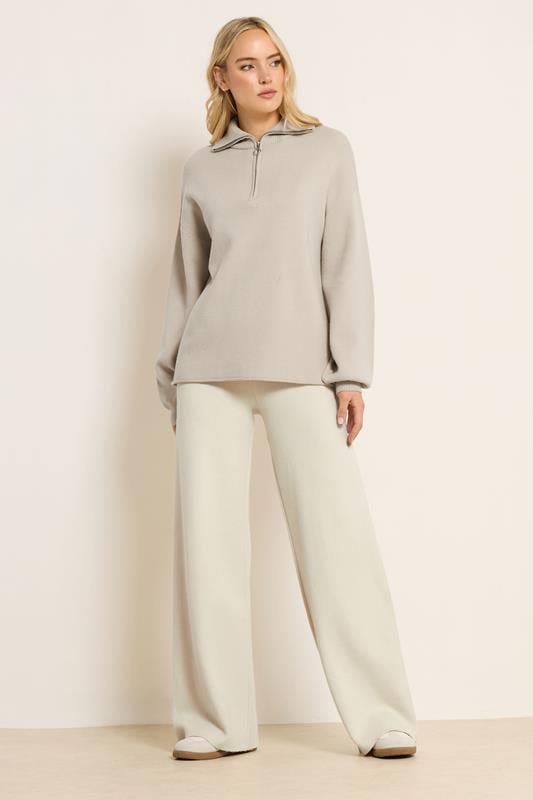 LTS PREMIUM Tall Beige Brown Half Zip Knitted Jumper | Long Tall Sally 2