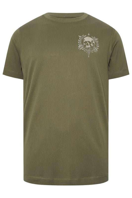 BadRhino Big & Tall Olive Green Skull Emblem Extra Long Graphic T-Shirt