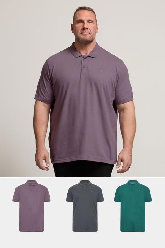 BadRhino Big & Tall 3 PACK Green & Plum Purple Polo Shirts