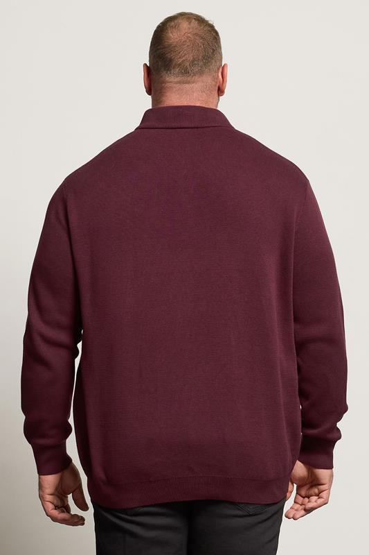 BadRhino Big & Tall Burgundy Red Mock Shirt Milano Quarter Zip Jumper | BadRhino 3
