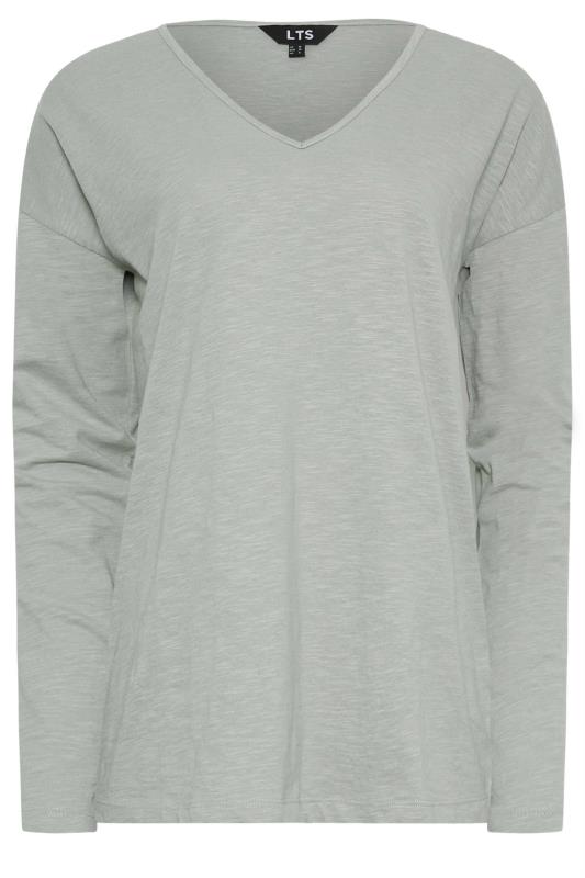 LTS Tall Light Grey V-Neck Long Sleeve Cotton T-Shirt | Long Tall Sally 5