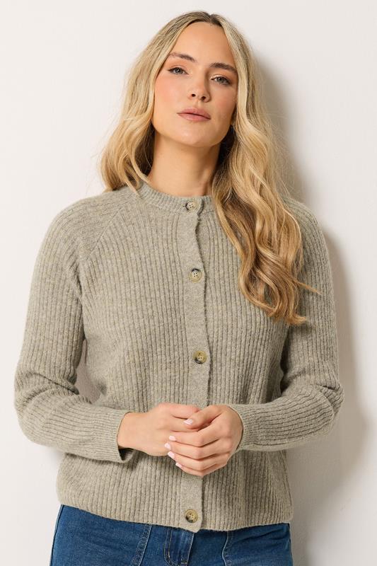  LTS Tall Natural Brown Button Knitted Cardigan