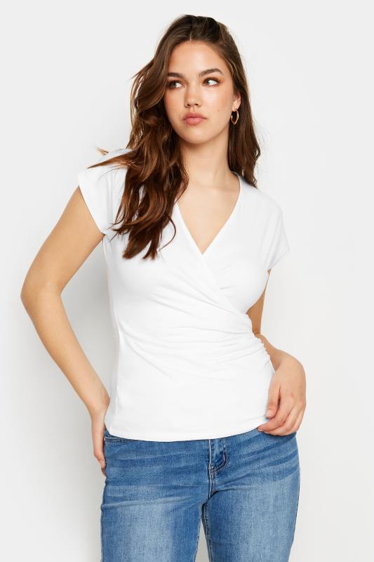 Tall  LTS Tall Ivory White Short Sleeve Wrap Top