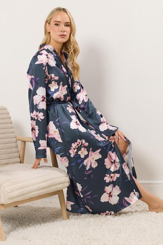 LTS Tall Grey Floral Maxi Satin Robe | Long Tall Sally 2