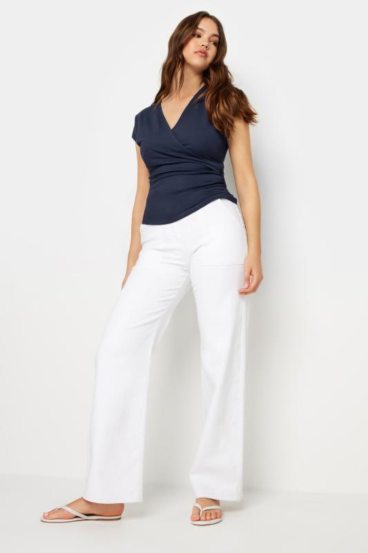 LTS Tall Women's Navy Blue Short Sleeve Wrap Top | Long Tall Sally  2