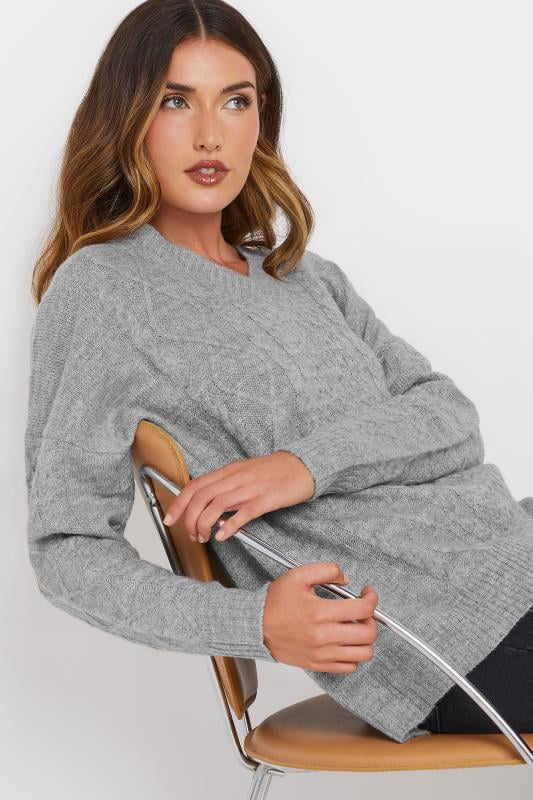 LTS Tall Grey Cable Knit V-Neck Jumper | Long Tall Sally 5