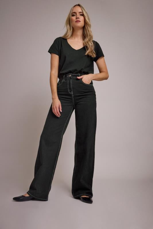 Tall  LTS Tall Black Contrast Stitch Wide Leg Jeans