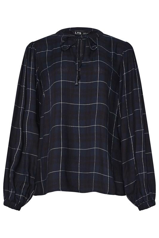 LTS Tall Navy Blue Checked Blouse | Long Tall Sally 5