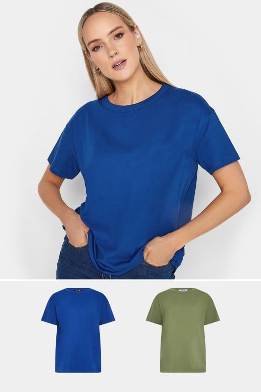 LTS Tall Women's 2 PACK Cobalt Blue & Khaki Green Short Sleeve T-Shirts | Long Tall Sally  1