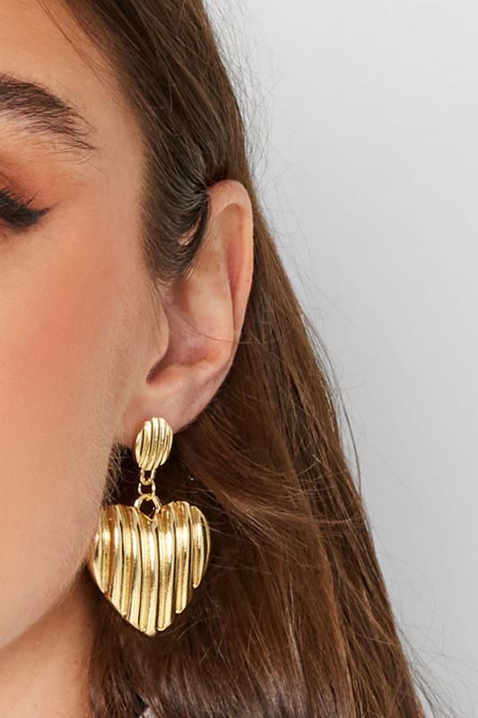 Plus Size  Yours Gold Textured Heart Drop Earrings