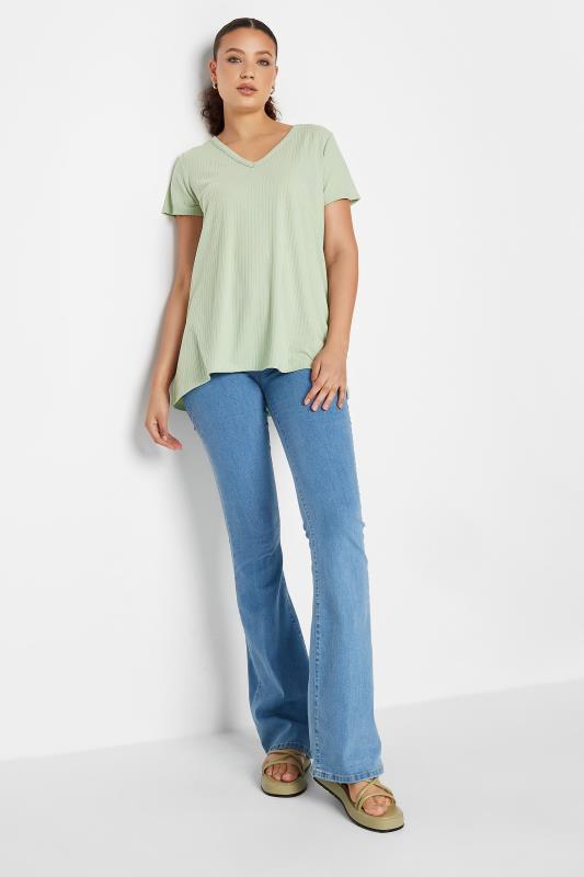 LTS Tall Women's Sage Green Ribbed V-Neck Swing Top | Long Tall Sally  2