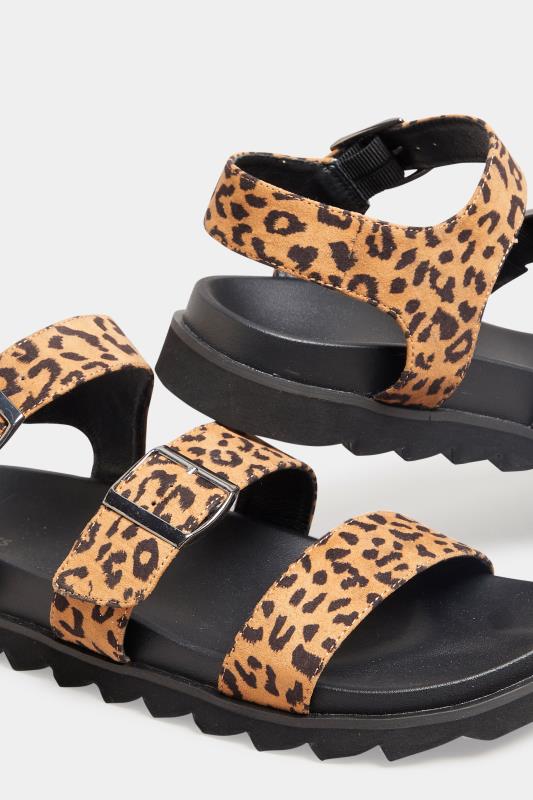 LTS Brown Leopard Print Buckle Strap Sandals In Wide E Fit | Long Tall Sally 5