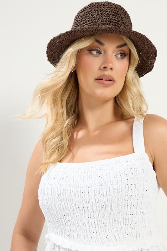 Chocolate Brown Woven Bucket Hat | Yours Clothing 1