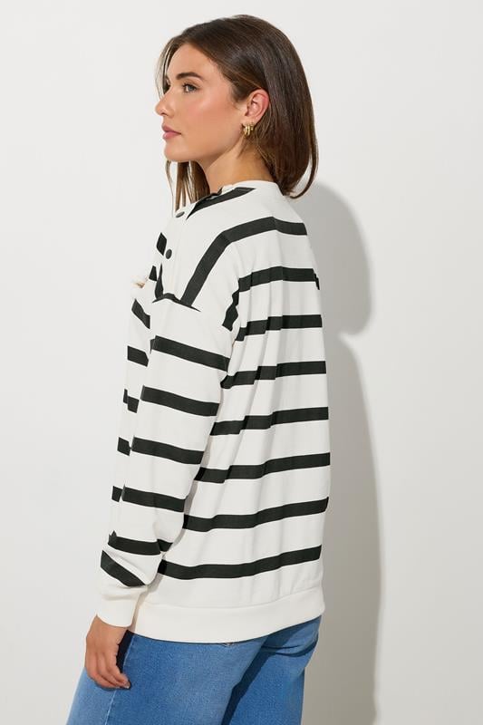 LTS Tall Ivory White Striped Button Sweatshirt | Long Tall Sally 5