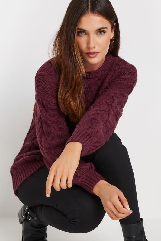 LTS Tall Women's Burgundy Red Cable Knit Jumper | Long Tall Sally 5