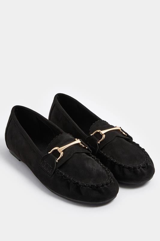  Yours Black Faux Suede Loafers In Wide E & Extra Wide EEE Fit