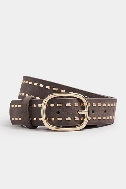 Brown Faux Suede Stitch Detail Belt | Yours Clothing 1
