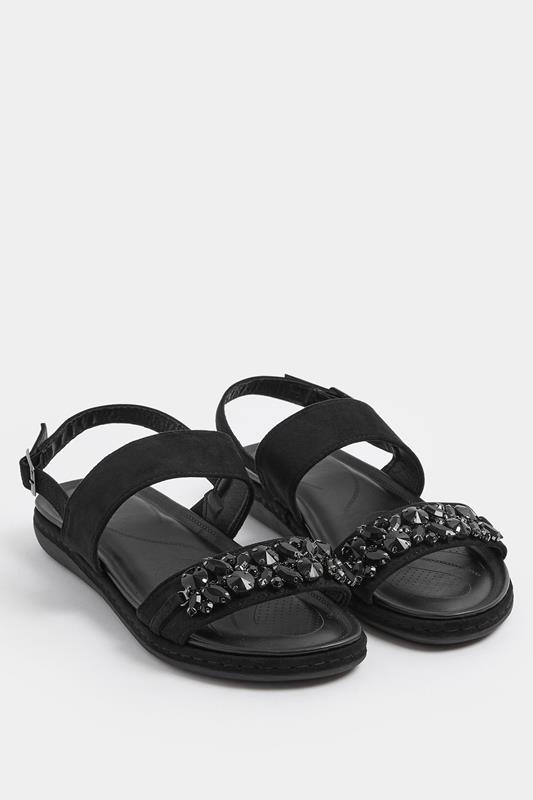 Black Diamante Stone Embellished Sandals In Extra Wide EEE Fit | Yours Clothing 1