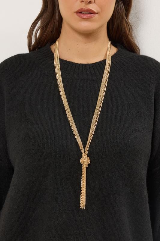 Gold Tone Long Chain Tassel Necklace | Yours Clothing 1